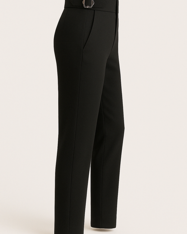 Black women's work wear straight Viscose Lycra Pants