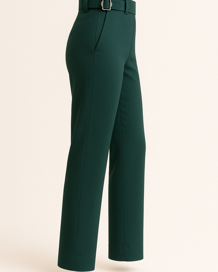 Green women's work wear straight Viscose Lycra Pants