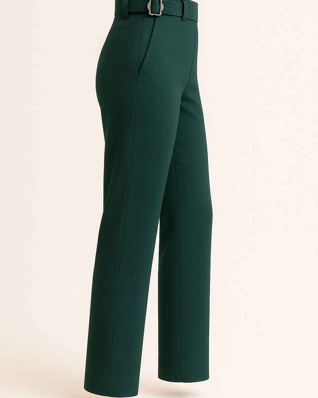 Green women's work wear straight Viscose Lycra Pants