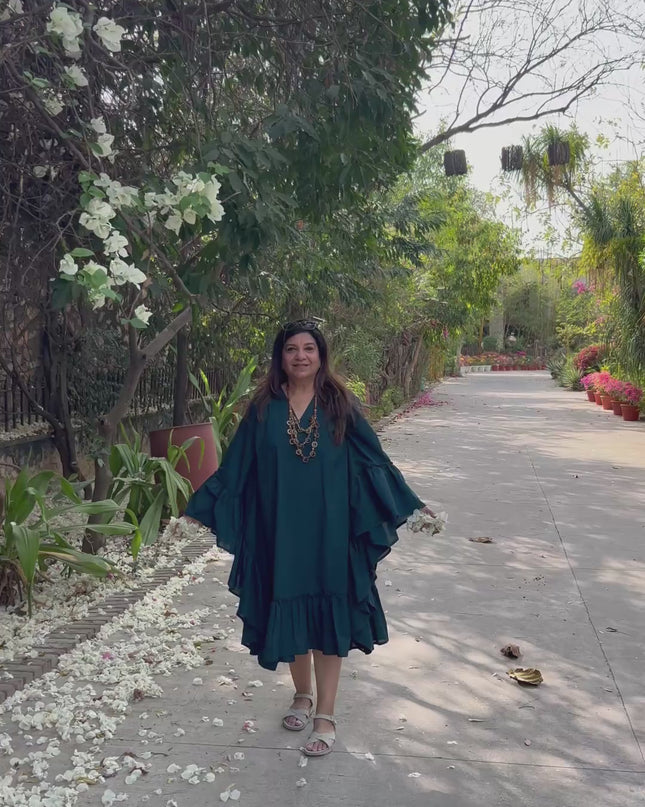 Emerald Breeze Ruffle Kaftan Dress - Vacation wear